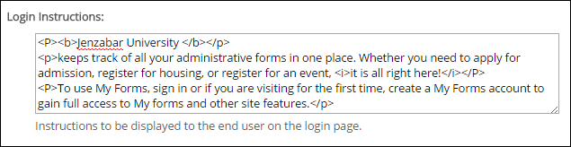 Example HTML tags for form login instructions.