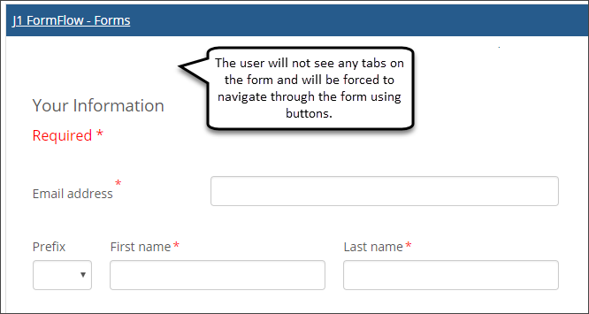 Sample form with hidden tabs in the user view.